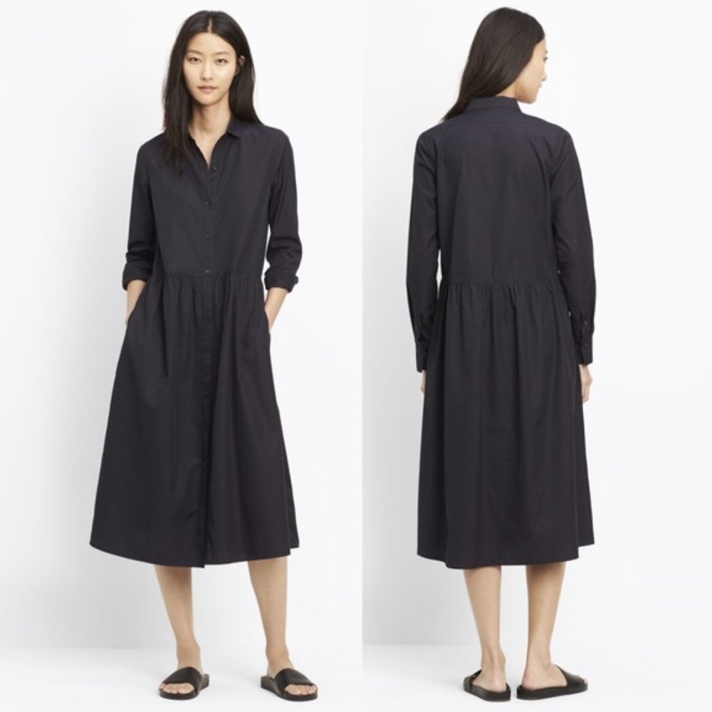 Vince Shirred Cotton Shirt Dress